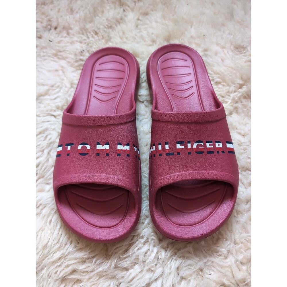 Men’s Tommy Hilfiger Sz 10 Red Blue / White Gummy Slide Sandal Flip Flops Pool